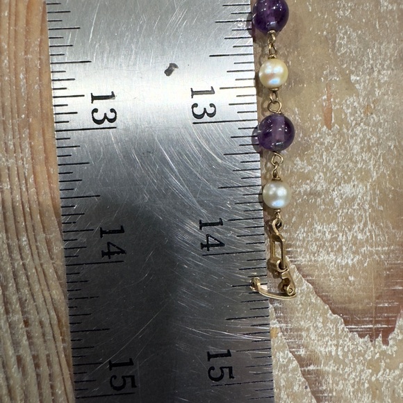 14k Amethyst & Pearl collar  Necklace